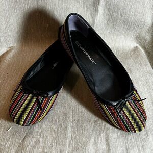 UNITED NUDE Sz 38 Multi Coloured Striped Funky Heel Slip On Ballet Flats Shoes
